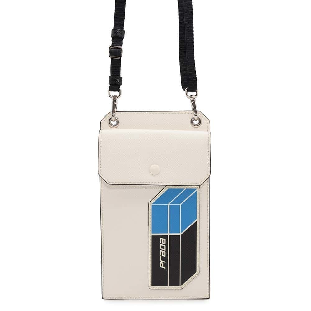 Prada Smartphone Holder Leather Card White Mobile Pouch